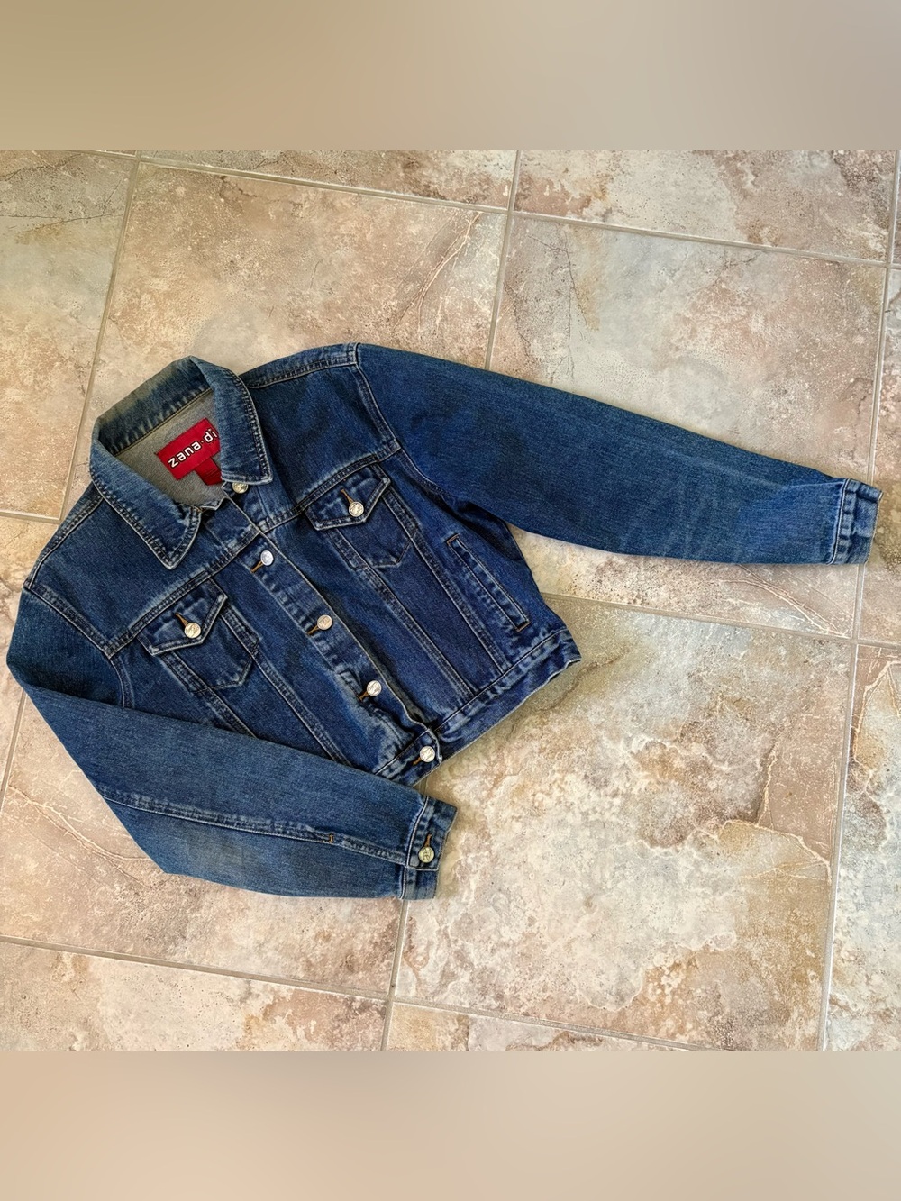 Zana Di Vintage Cropped Jean Denim Jacket Blue Distressed Button Up 90s Y2K